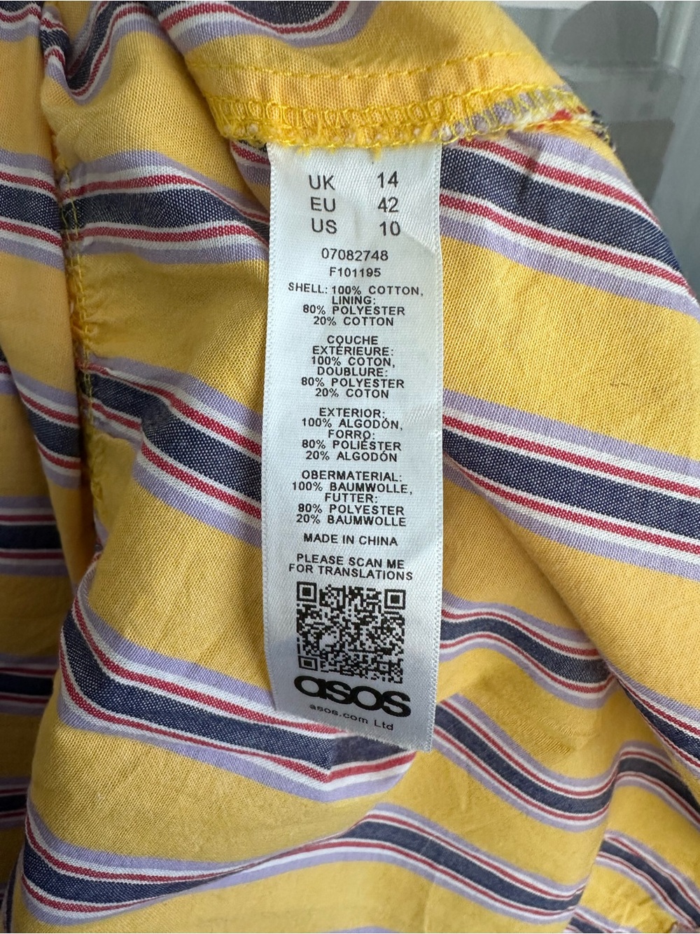Asos Maxi Dress Size 10 Yellow Blue White Striped Knot Detail Beachy Cotton - Picture 6 of 8